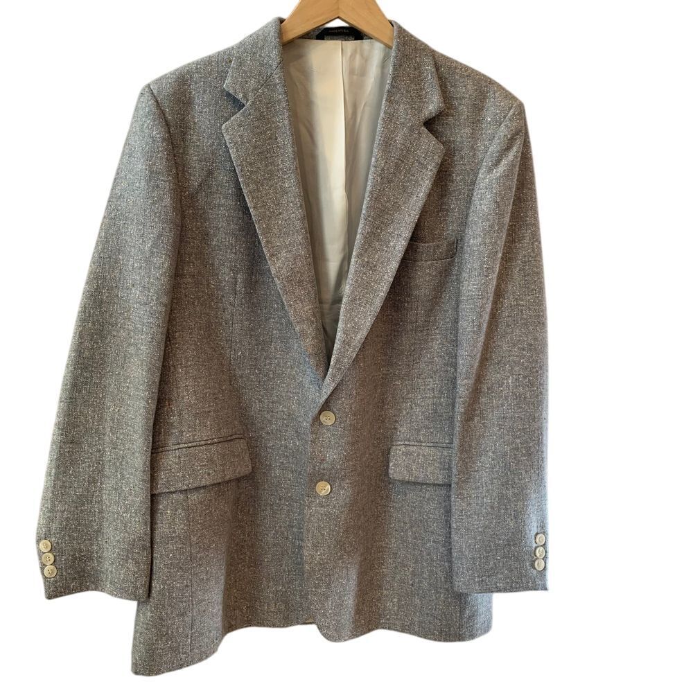 EUC Imperial by Haggar Blue Gray Textured Blazer Two Button Sport Coat‎ Size 44L